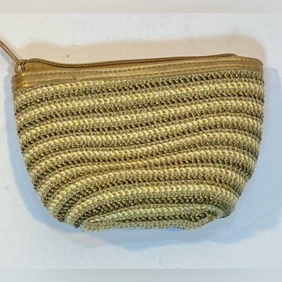 LADIES PURSE WITH MATCHING CHANGE PURSE  TAN WITH METALLIC STRIPES - Picture 5 of 7